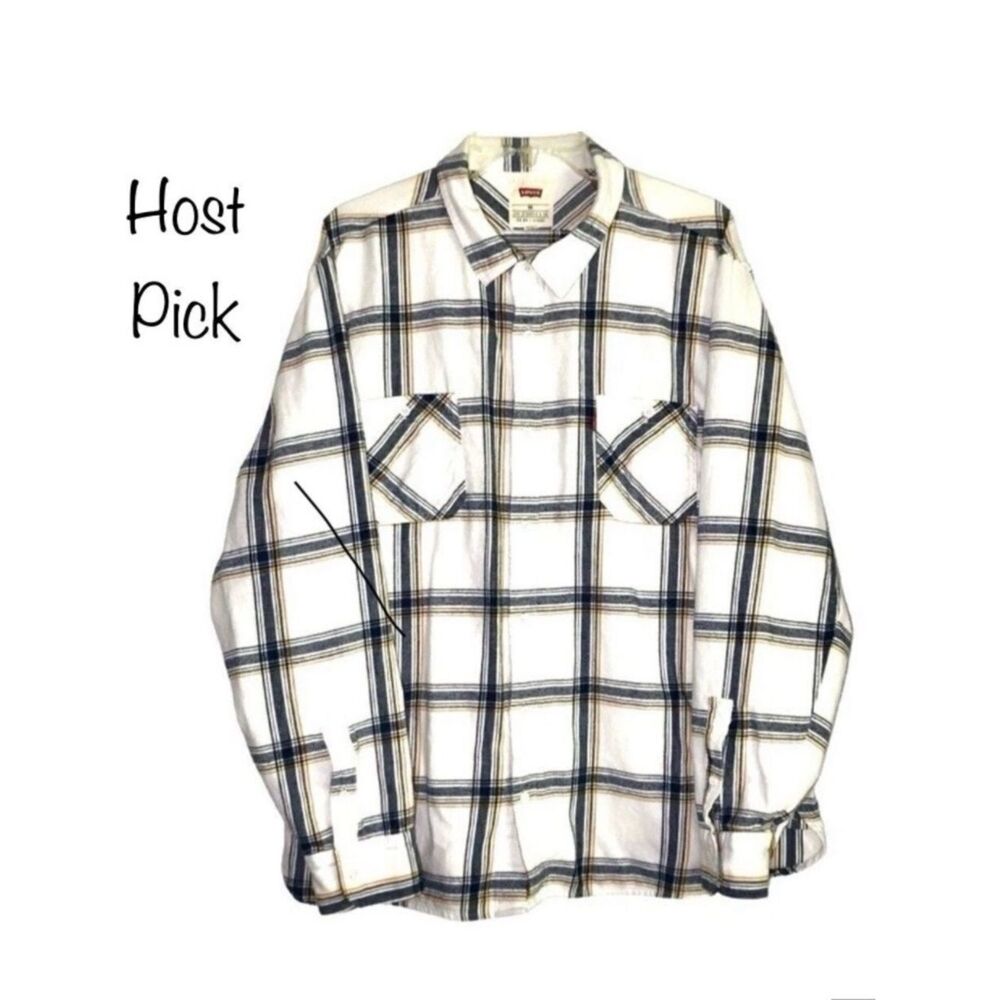 Levi’s Marsh Plaid Flannel Shirt in White/Blue/Gold Men’s XXL